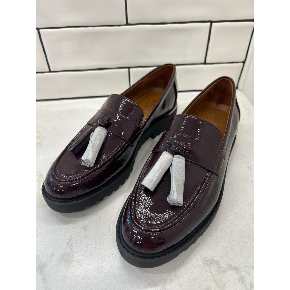 Franco Sarto Carolynn Burgundy Patent Tassel Lug Sole Loafers Womens 8M - Picture 4 of 9